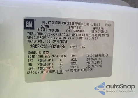 2009 Chevrolet Silverado 1500 Lt from USA, damaged, VIN 3GCEK23359G260825